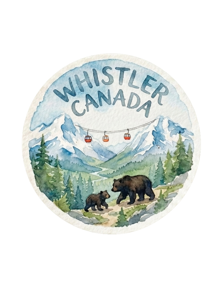 Sticker - Whistler Gondola & Bears Watercolor - Wholesale