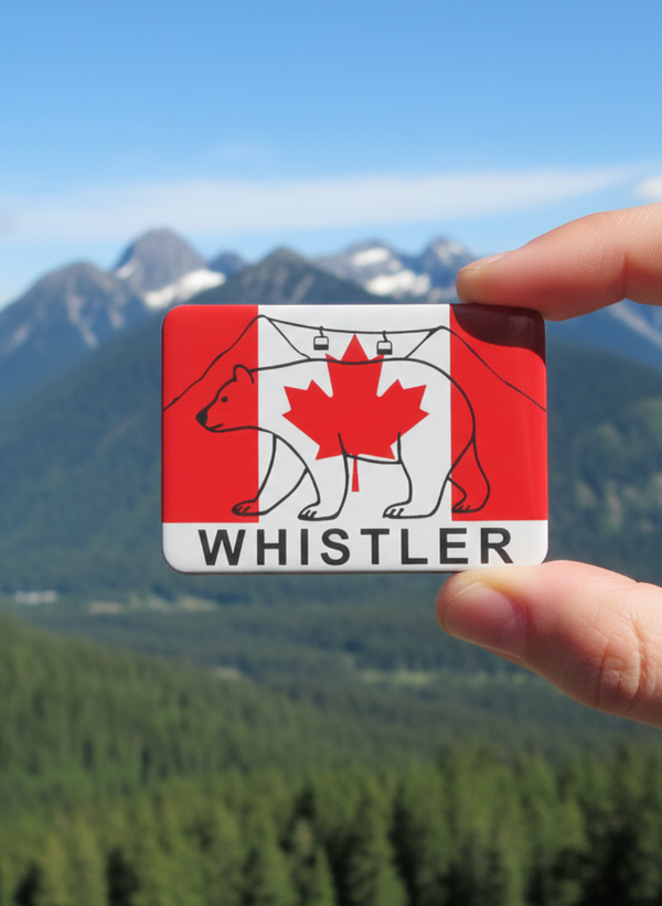 Whistler - Bear With Canadian Flag, Gondolas, Mountains - Magnet