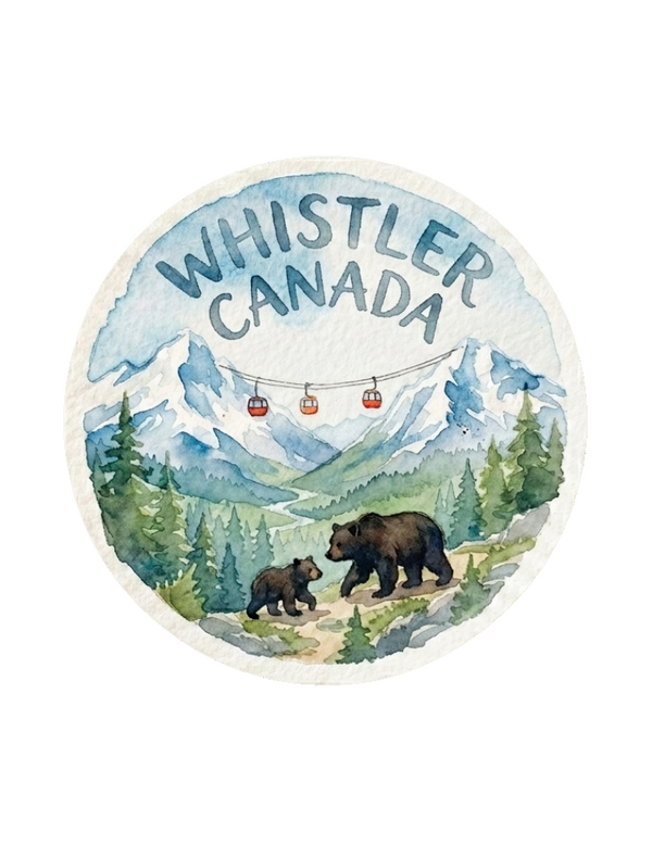 Sticker - Whistler Gondola & Bears Watercolor