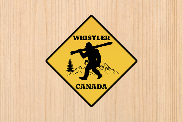 Sticker - Yeti With Skis Sign - Whistler